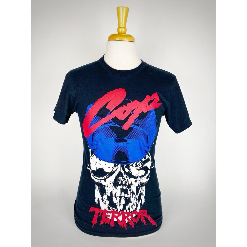 RARE Alien Body Stop Cop Terror Mens Black T-Shirt Sz S Large Print Double Sided